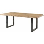 Massivmoebel24 - table  manger 180x90 en bois de manguier laqu beige pieds en u anthracite brillant ...