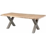 Massivmoebel24 - table � manger 200x100 en bois de manguier laqu� beige pieds en x gris freeform 5