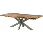 Massivmoebel24 - table à manger 200x100 en bois de sheesham sablé naturel pied central gris freeform ... Massivmoebel24 - table à manger 200x100 en bois de sheesham sablé naturel pied central gris freeform ...