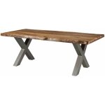 Massivmoebel24 - table à manger 220x100 en bois de sheesham sablé bois naturel pieds en x gris freeform ... Massivmoebel24 - table à manger 220x100 en bois de sheesham sablé bois naturel pieds en x gris freeform ...