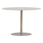 Table de salle � manger ronde 110 cm ? 4 personnes ? mdf imitation marbre ? pied central en m�tal beige ...