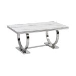 Table � manger rectangulaire verre marbr� blanc & chrome ? 180�90�75 cm ? omega