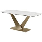 Vente - unique - table à manger 6 personnes en céramique, verre trempé et métal doré - effet marbre blanc ... Vente - unique - table à manger 6 personnes en céramique, verre trempé et métal doré - effet marbre blanc ...