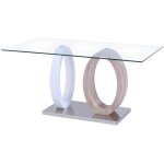 Vente - unique - table � manger ayane - 6 personnes - verre tremp� et mdf - ch�ne & blanc