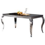 Homy france - table  manger baroque 6  8 personnes chrome verre noir l 180cm