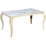 Homy france - table  manger baroque 6  8 personnes gold verre marbre blanc 180x90cm