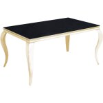 Homy france - table � manger baroque 6 � 8 personnes gold verre noir 180x90cm