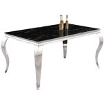 Homy france - table  manger baroque chrome verre marbre noir 6  8 couverts 180 cm