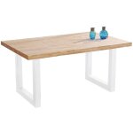 Pegane - table � manger en bois coloris ch�ne nordique / pieds blanc - longueur 160 x profondeur 100 ...