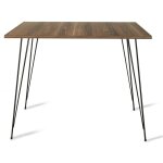 Table � manger carr�e bois marron et pieds en forme d'�pingles acier noir kizone 90cm