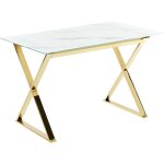 Beliani - table  manger effet marbre et dor en verre et acier 120 x 70 cm pieds en x attica