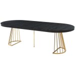 Table  manger extensible 2  12 personnes en mdf et acier - noir et dor - firela