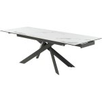 Table  manger extensible 6  10 personnes en cramique, verre tremp et mtal - effet marbre blanc et ...