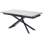 Table � manger extensible 6 � 10 personnes en c�ramique, verre tremp� et m�tal - effet marbre blanc et ...
