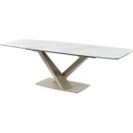 Table à manger extensible 6 à 10 personnes en verre trempé, céramique et métal - effet marbre blanc et ... Table à manger extensible 6 à 10 personnes en verre trempé, céramique et métal - effet marbre blanc et ...