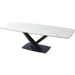 Table à manger extensible 6 à 10 personnes en verre trempé, céramique et métal - effet marbre blanc et ... Table à manger extensible 6 à 10 personnes en verre trempé, céramique et métal - effet marbre blanc et ...
