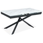 Cotecosy ? table extensible en verre effet marbre blanc ? pieds en m�tal noir ? dimensions 150x90cm, ...