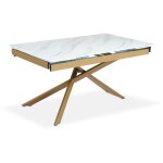 Cotecosy - table � manger extensible ismael en verre effet marbre blanc et pieds m�tal or