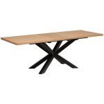 Atmosphera ? table � manger extensible 180 - 220cm en m�tal et bois ? pi�tement en fer noir ? pour 8 ...
