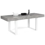 Idmarket - table  manger extensible rectangle oregon avec rangement 4 - 8 personnes effet bton et blanc ...