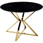 Beliani - table à manger noir et doré en verre et acier ? 105 cm base en x forme sablier bosco Beliani - table à manger noir et doré en verre et acier ? 105 cm base en x forme sablier bosco
