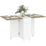 Table � manger pliable pour 6 personnes, table de cuisine sur roulettes avec 2 tiroirs 2 placards, 140x76x74cm ...