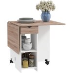 Table � manger pliable extensible 4 personnes - 2 abattants, 2 �tag�res, tiroir, roulettes - blanc aspect ...