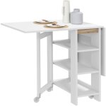 Table  manger pliable - roulettes, 2 abattants, 3 tagres - dim. 120l x 60l x 75h cm - blanc