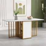 Okwish - table à manger extensible en 3 formes, table à manger blanche avec tiroirs, blanc et or, 87x70x25 ... Okwish - table à manger extensible en 3 formes, table à manger blanche avec tiroirs, blanc et or, 87x70x25 ...