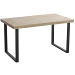 Pegane ? table de salle � manger rectangulaire en bois ch�ne clair ? pieds m�talliques noirs ? longueur ...