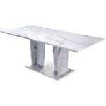 Table � manger rectangulaire extensible bois blanc effet marbre vernis botela 180 � 225cm