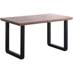 Pegane - table � manger rectangulaire extensible en bois coloris ch�ne miel pieds noir - longueur 140 ...