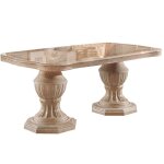 Table � manger rectangulaire extensible bois vernis laqu� brillant beige et onyx effet marbr� lesly 185 ...