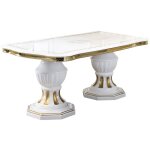 Table � manger rectangulaire extensible bois vernis laqu� brillant blanc et dor� lesly 185 � 230cm