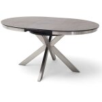 Table  manger, table de repas ronde extensible coloris anthracite, pieds en acier bross - diamtre ...