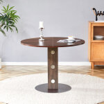 Table � manger ronde 100 cm avec rangement, 4 - 6 places, pour salle � manger ou cuisine, mdf noyer et ...