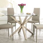 Table à manger ronde 114x76 cm en verre et acier effet bois - kromi Table à manger ronde 114x76 cm en verre et acier effet bois - kromi