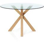 Privatefloor - table � manger ronde - 120cm - verre - tauwa naturel