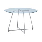 Homy france - table � manger ronde 4 personnes heloise chrome transparent 120 cm
