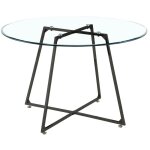 Homy france - table � manger ronde 4 personnes heloise noir transparent 120 cm