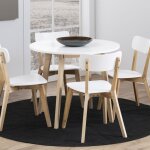 Table à manger ronde 90x90x76 cm décor blanc et naturel - meheea Table à manger ronde 90x90x76 cm décor blanc et naturel - meheea