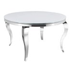 Table � manger ronde baroque chrome blanc ultra 130x75 cm