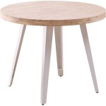 Table � manger ronde en bois coloris ch�ne nordique pieds blanc - diam�tre 100 x hauteur 76 cm - pegane ...