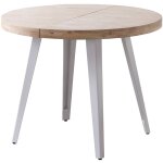 Table � manger ronde extensible en bois coloris ch�ne nordique pieds blanc - diam�tre 100 - 180 x hauteur ...