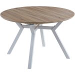 Table � manger ronde extensible en bois coloris ch�ne, pieds blanc - diam�tre 120 - 160 x hauteur 75 ...