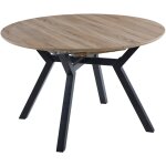 Pegane - table � manger ronde extensible en bois coloris ch�ne, pieds en m�tal noir - diam�tre 120 - ...