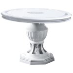 Table à manger ronde extensible bois vernis laqué brillant blanc et gris vinza 110 à 160cm Table à manger ronde extensible bois vernis laqué brillant blanc et gris vinza 110 à 160cm