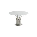 Homy france - table  manger ronde flute chrome verre effet marbre blanc d120cm