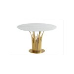 Homy france - table  manger ronde flute gold verre effet marbre blanc d120cm