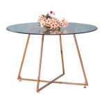 Table � manger ronde verre transparent - pied rose gold ? d120�75 cm ? heloise